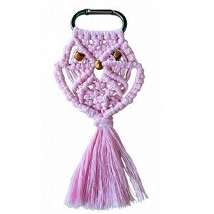 Hand Crafted Pink Macramé Owl Keychain with Tassel